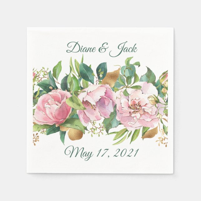 Pink Roses and Foliage Paper Napkin (Front)