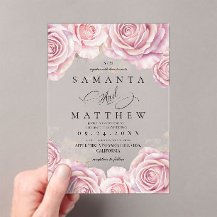 Pink Roses and Gold Dusty Elegant Flower Wedding Acrylic Invitations