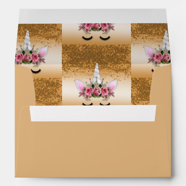 Pink Roses and Gold Glitter Unicorn Envelope (Back (Bottom))