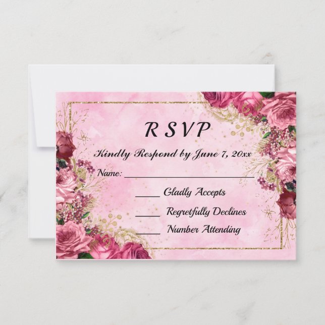 Pink Roses and Gold Response Card (Front)