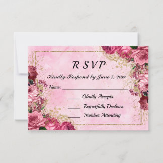 Pink Roses and Gold Response Card