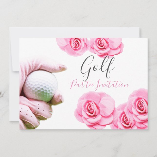 Pink roses and golf ball invitation (Front)