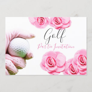 Pink roses and golf ball invitation