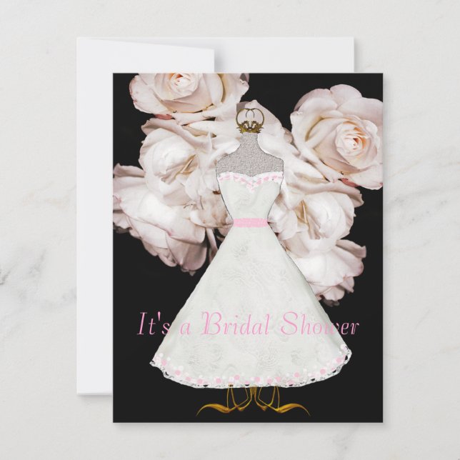 Pink Roses and Gown Bridal Shower Invitation (Front)