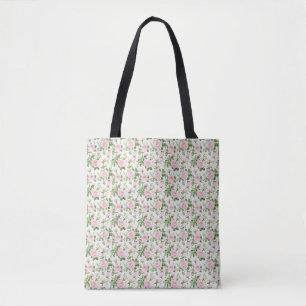 Pink Roses and Green Leaves Seamless Tote Bag