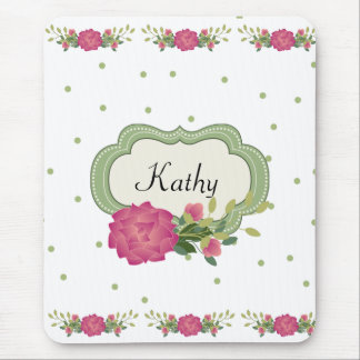 Pink Roses and Green Polka Dots Mouse Pad