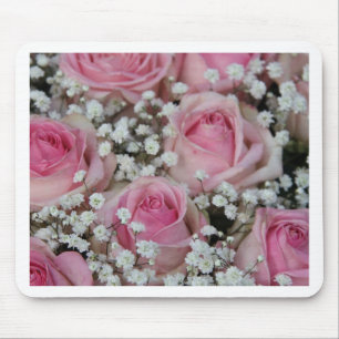pink roses and gypsophila by Therosegarden Mouse Mat