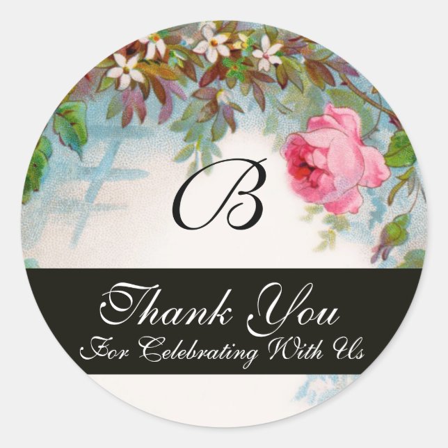 PINK ROSES AND JASMINE FLOWERS  Thank You Classic Round Sticker (Front)