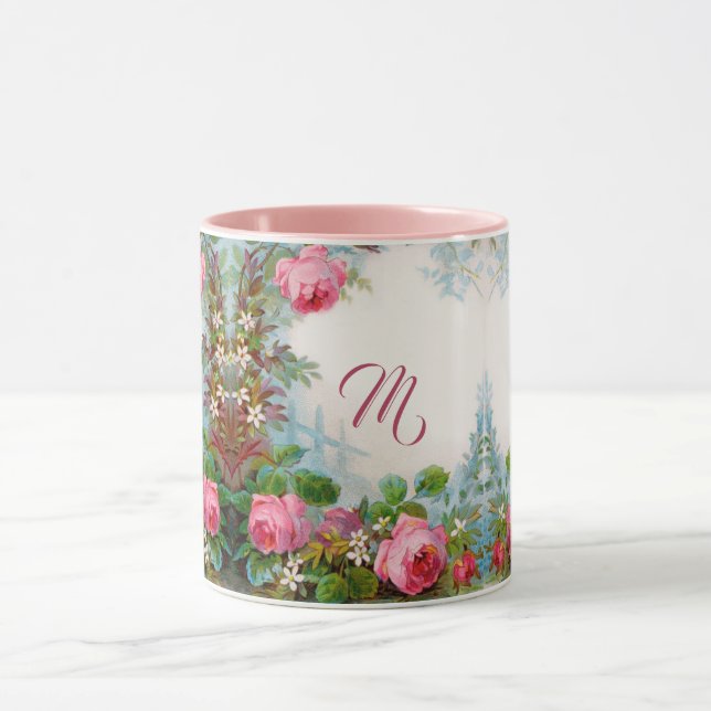 PINK ROSES AND JASMINES FLORAL MONOGRAM MUG (Center)