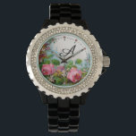 PINK ROSES AND JASMINES,FLORAL MONOGRAM WATCH<br><div class="desc">Elegant , colourful,  romantic vintage style floral design
Red, pink roses, green leaves, white jasmines  by BALDESIGN3D.</div>