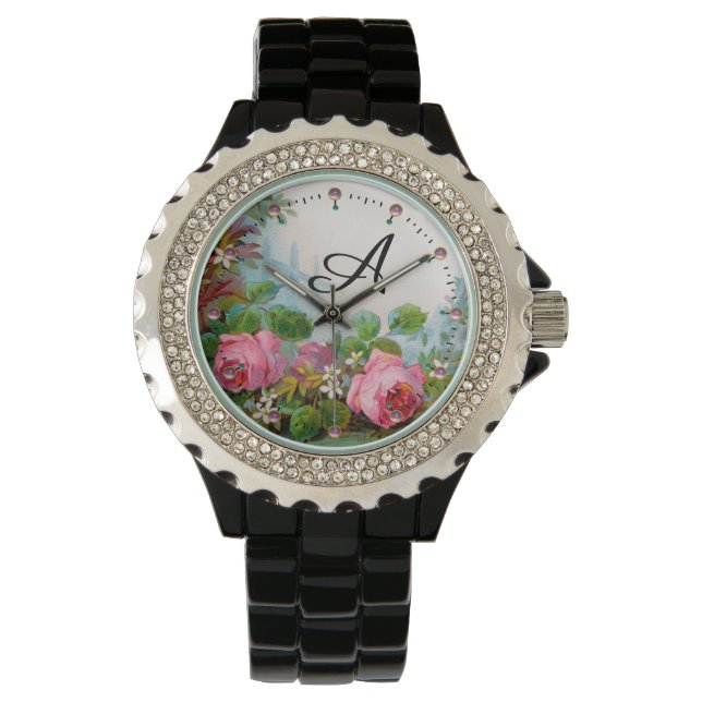 PINK ROSES AND JASMINES,FLORAL MONOGRAM WATCH (Front)