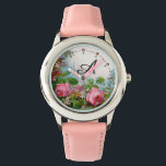PINK ROSES AND JASMINES,FLORAL MONOGRAM WATCH<br><div class="desc">Elegant , colourful,  romantic vintage style floral design
Red, pink roses, green leaves, white jasmines  by BALDESIGN3D.</div>