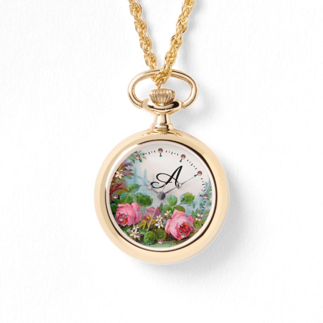 PINK ROSES AND JASMINES,FLORAL MONOGRAM WATCH (Front)