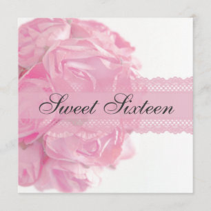 Pink Roses and Lace Sweet Sixteen Birthday Party Invitation