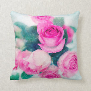 Pink Roses And Leafs Cushion