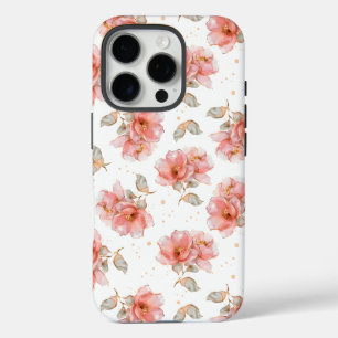 Pink Roses and Leaves iPhone 16 Pro Case