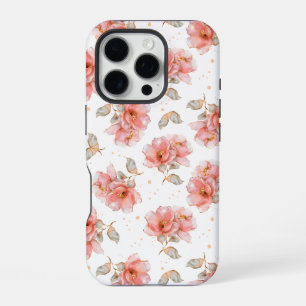 Pink Roses and Leaves iPhone 16 Pro Case