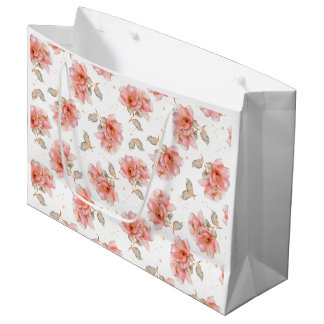 Pink Roses and Leaves Large Gift Bag