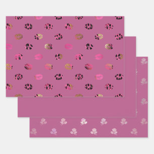 Pink Roses and Leopard Lips Wrapping Paper Sheet
