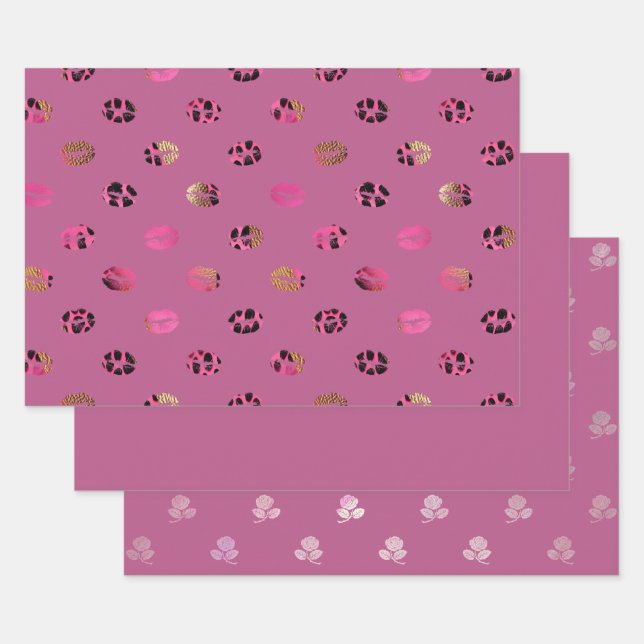 Pink Roses and Leopard Lips Wrapping Paper Sheet (Set)