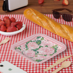 Pink Roses and Monstera Elegant 7in Summer Party Paper Plate