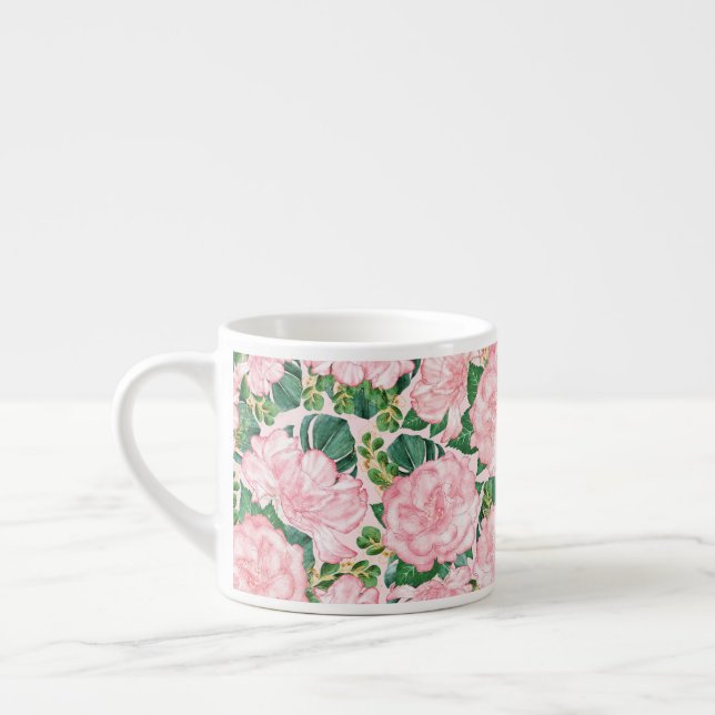 Pink Roses and Monstera Farmhouse Kitchen Espresso Cup (Left)