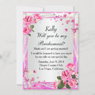 Pink Roses And Pearls Bridesmaid Card