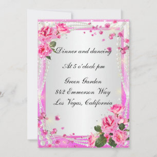 Pink Roses And Pearls Reception Card