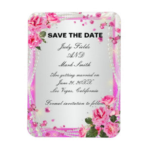 Pink Roses And Pearls Save The Date Magnet