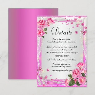 Pink Roses And Pearls Wedding Details Enclosure Card