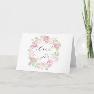 Pink roses and peonies Thank You Card