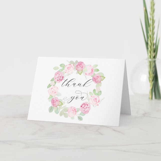 Pink roses and peonies Thank You Card (Front)