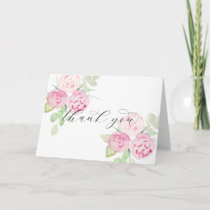 Pink roses and peonies Thank You Card