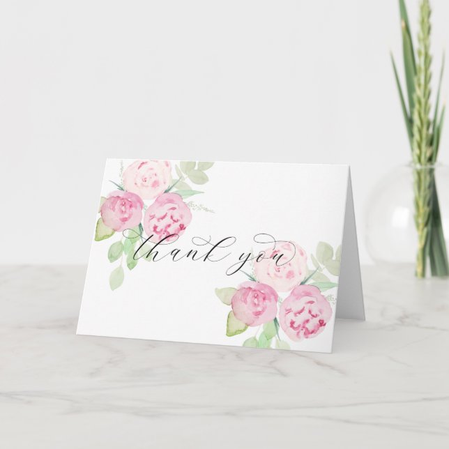 Pink roses and peonies Thank You Card (Front)