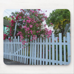 Pink Roses and Picket Fence - Martha's Vineyard Mouse Mat