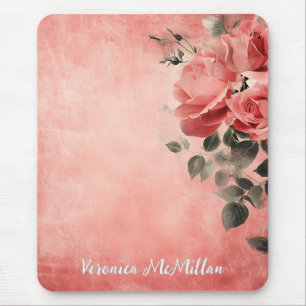 Pink Roses and Pink Background Mouse Mat