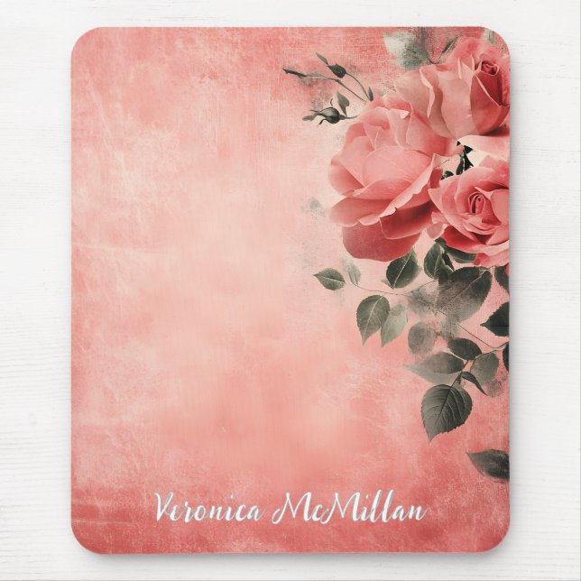 Pink Roses and Pink Background Mouse Mat (Front)