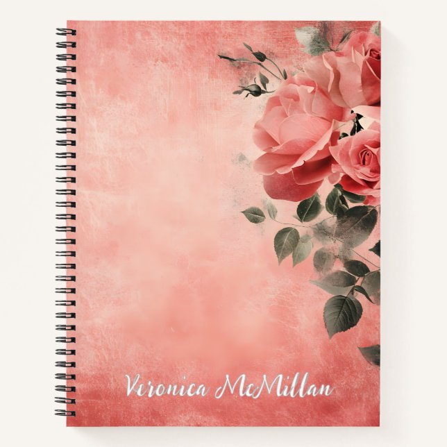 Pink Roses and Pink Background Notebook (Front)
