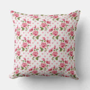 Pink Roses and Polka Dots, Throw Pillow 20" x 20"