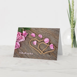 Pink roses and rope hearts holiday card
