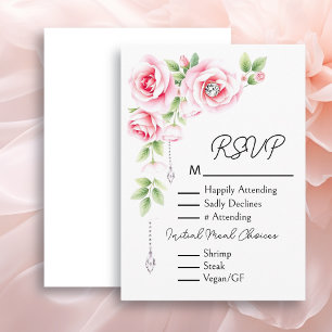 Pink Roses and Sage Green Foliage RSVP  Enclosure Card