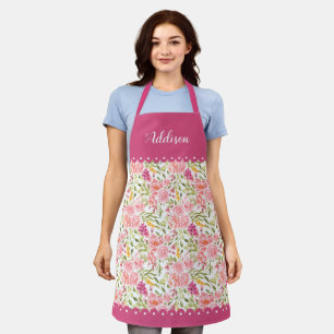 Pink roses and scalloped borders floral pattern apron