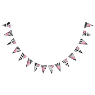Pink Roses and Stripes Pretty Floral Wedding Bunting