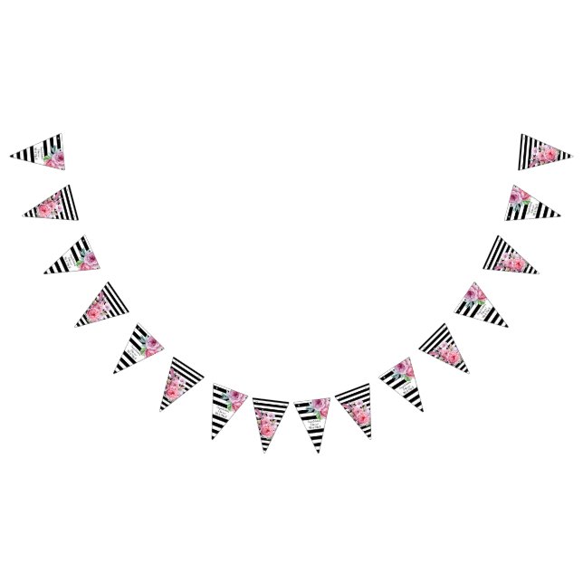 Pink Roses and Stripes Pretty Floral Wedding Bunting (All)