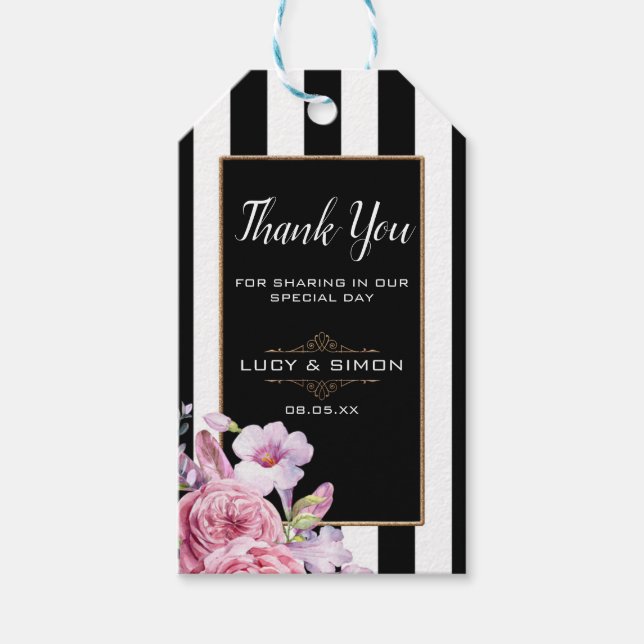 Pink Roses and Stripes Thank you Tag (Front)