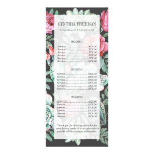 Pink Roses and Succulent Cactus Pattern on Black Rack Card