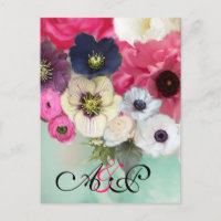 PINK ROSES ,ANEMONE FLOWERS MONOGRAM Save The Date