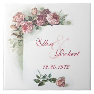 Pink roses anniversary tile
