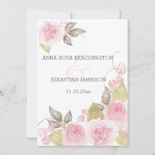 *~* Pink Roses AR12 PHOTO QR - RSVP Floral Wedding Invitation