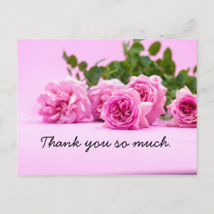 Pink roses are  on pink thank you postcard